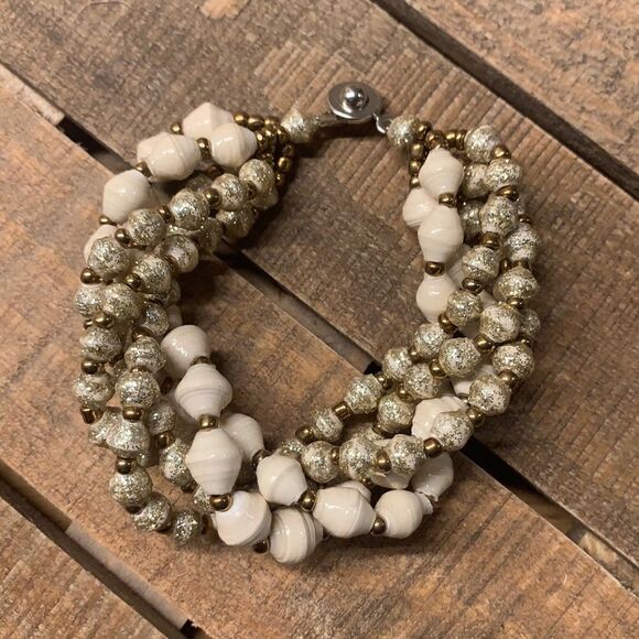 NWT 31 Bits Gold/Cream Multi Strand Bracelet - Picture 1 of 6